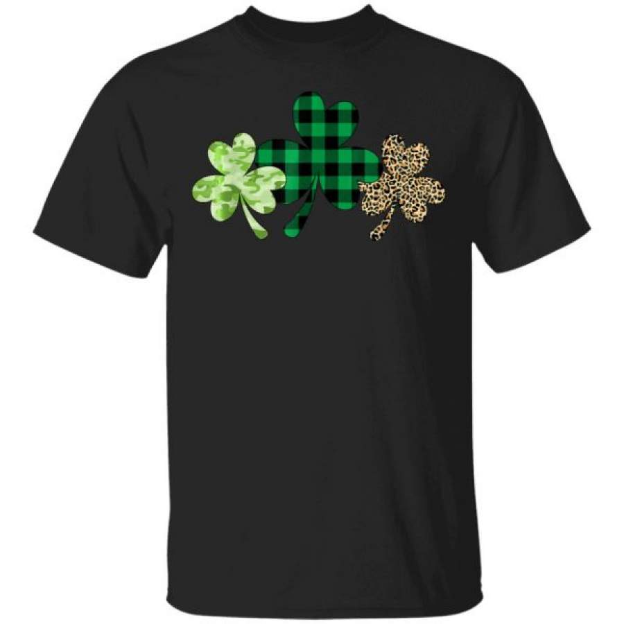 Plaid Shamrock Shirt Leopard Camouflage Fun St Patricks Day T-Shirt