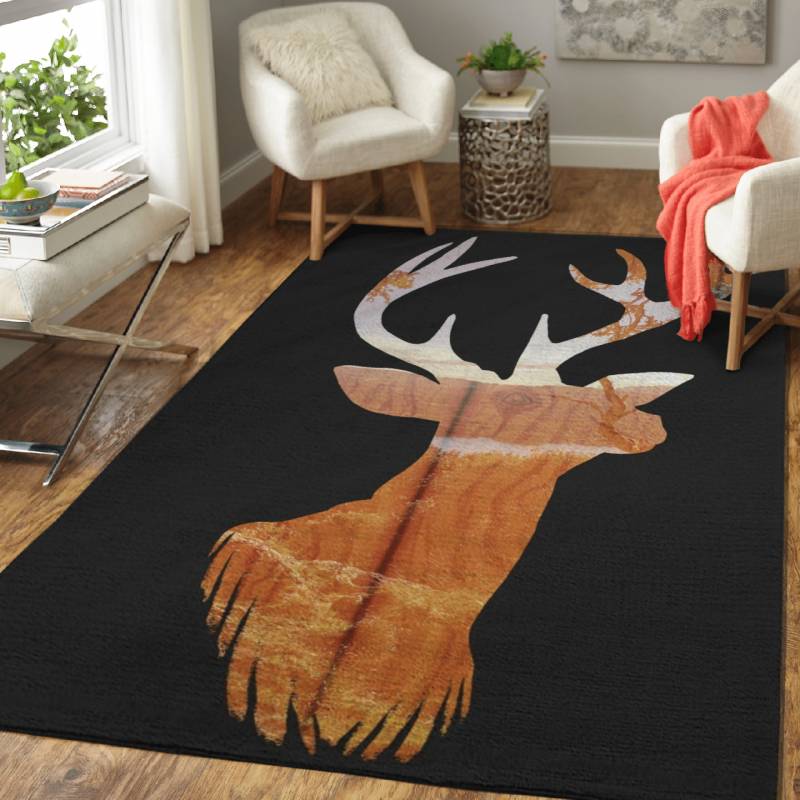 Wooden Deer – Landscape – Animals Area Rug Carpet