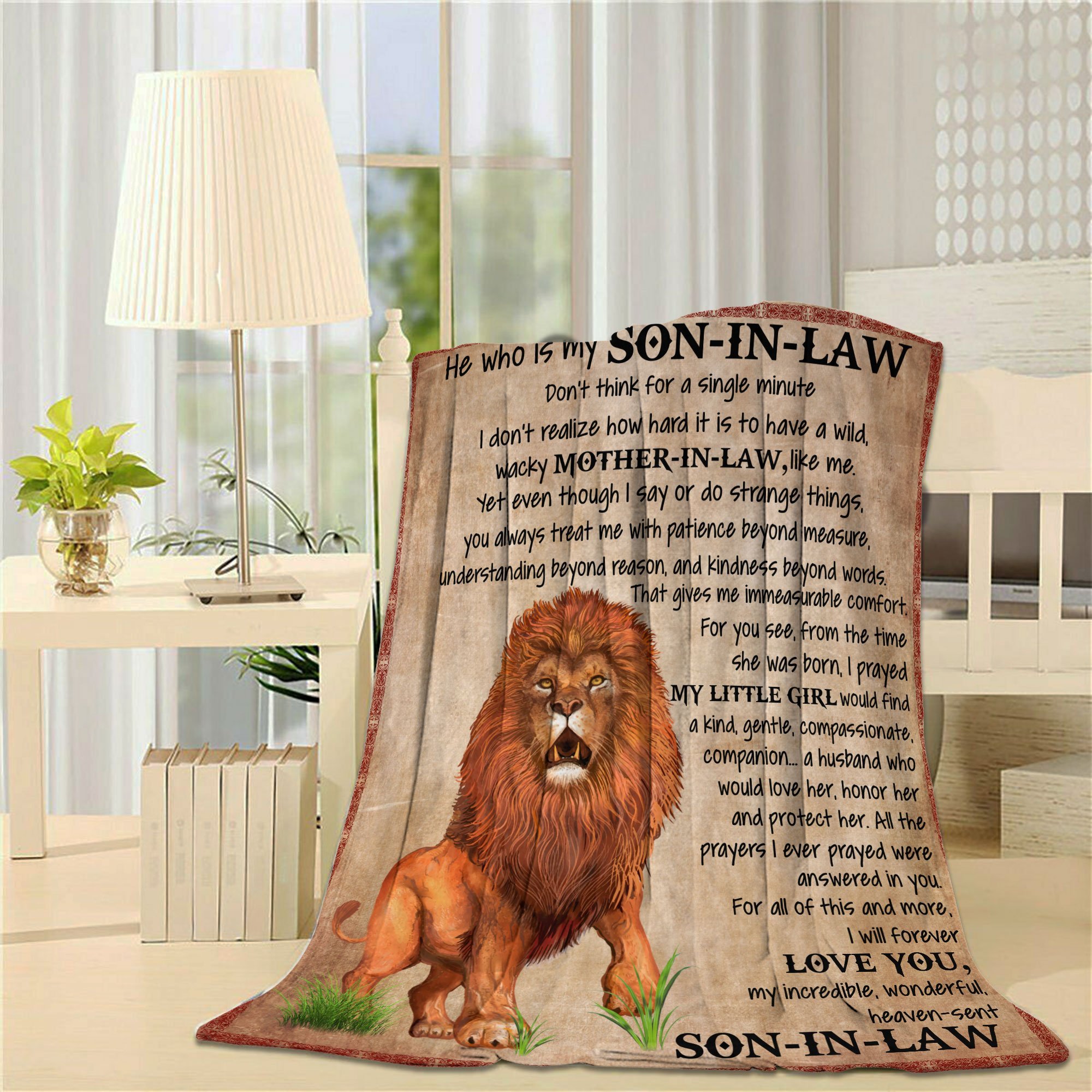 To My Son In Law I Love You Message Lion Gift From Mother In Law Quilt Blanket