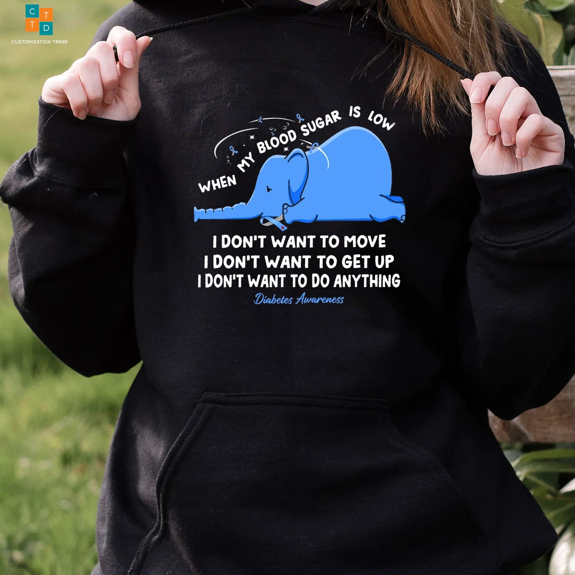 When My Blood Sugar Is Low Diabetes Awareness Elephant Hoodie, Shirt