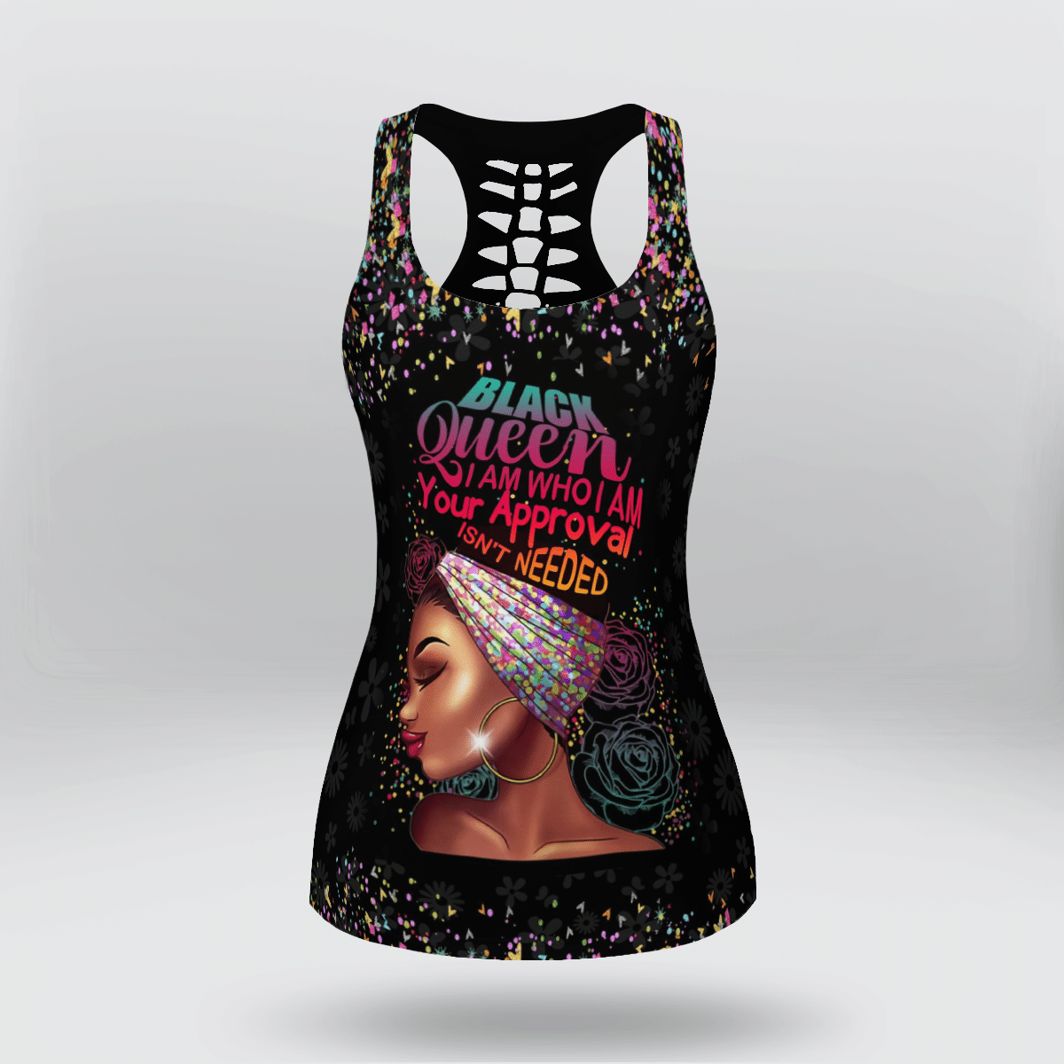 Hollow Tank Top For Girl African Girl Black Queen I Am Who I Am All Over Print 3D Legging Set