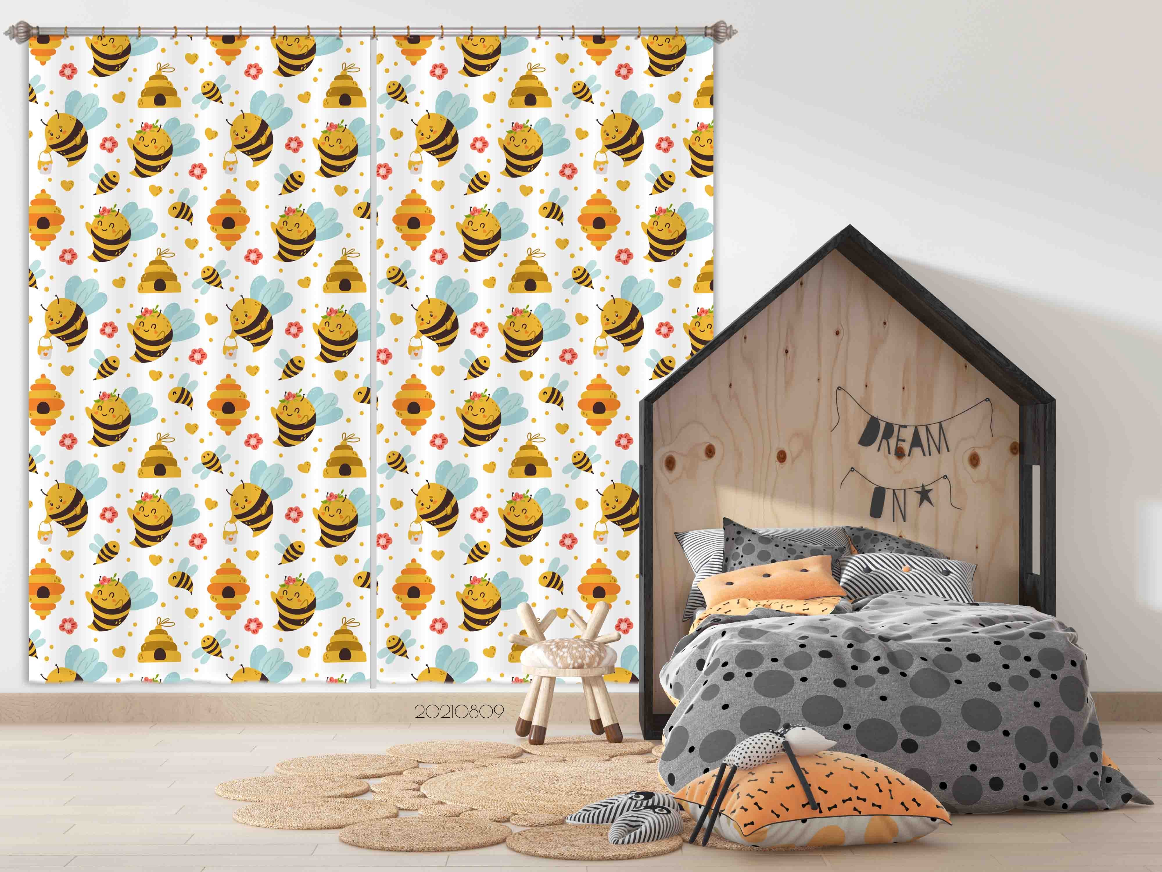 3D Cartoon Animal Honey Bee Kids Curtains And Drapes Lqh 47