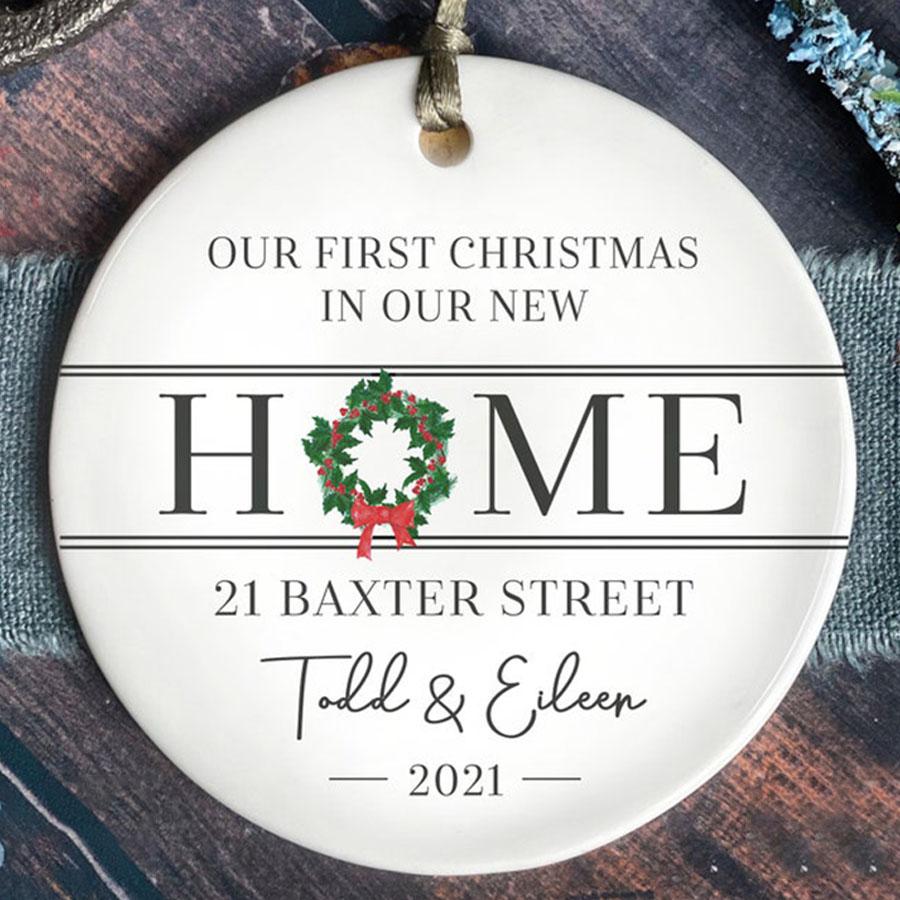 Personalized New Home Ornament – New Home Christmas Ornament – Wreath New House Ornament