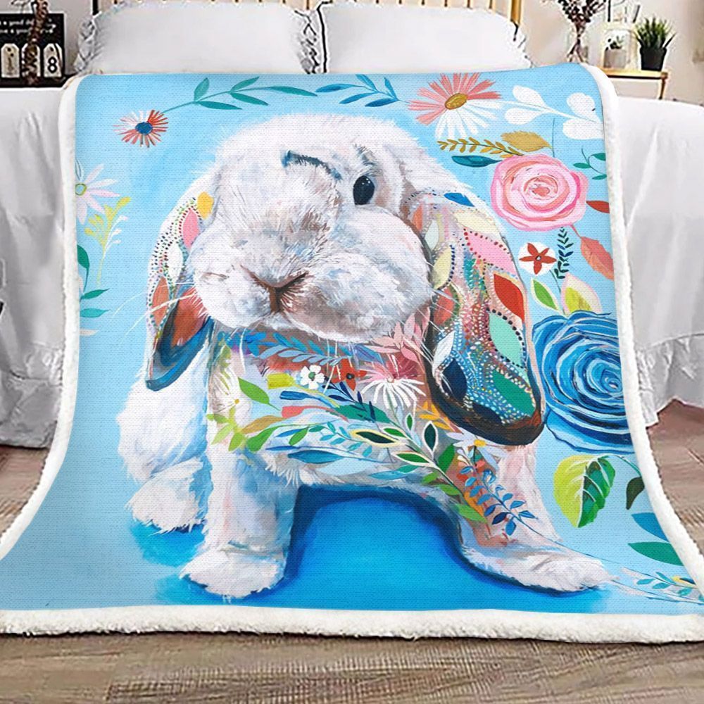 Rabbit And Flower Fleece Blanket All Over Prints