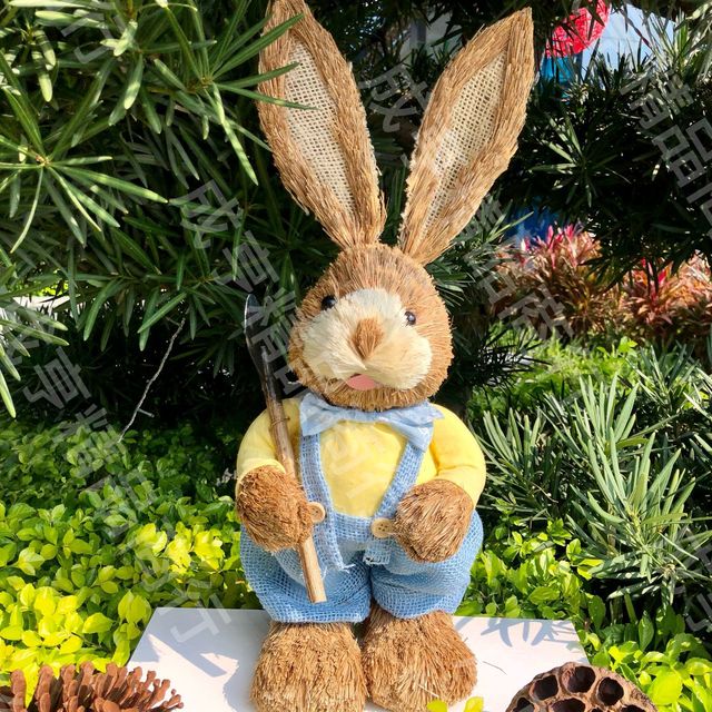 Aidoufen 45Cm Artificial Straw Bunny Handmade Standing Rabbit Ornament Garden Decoration Easter Theme Party Supplies Home Decor Crafts