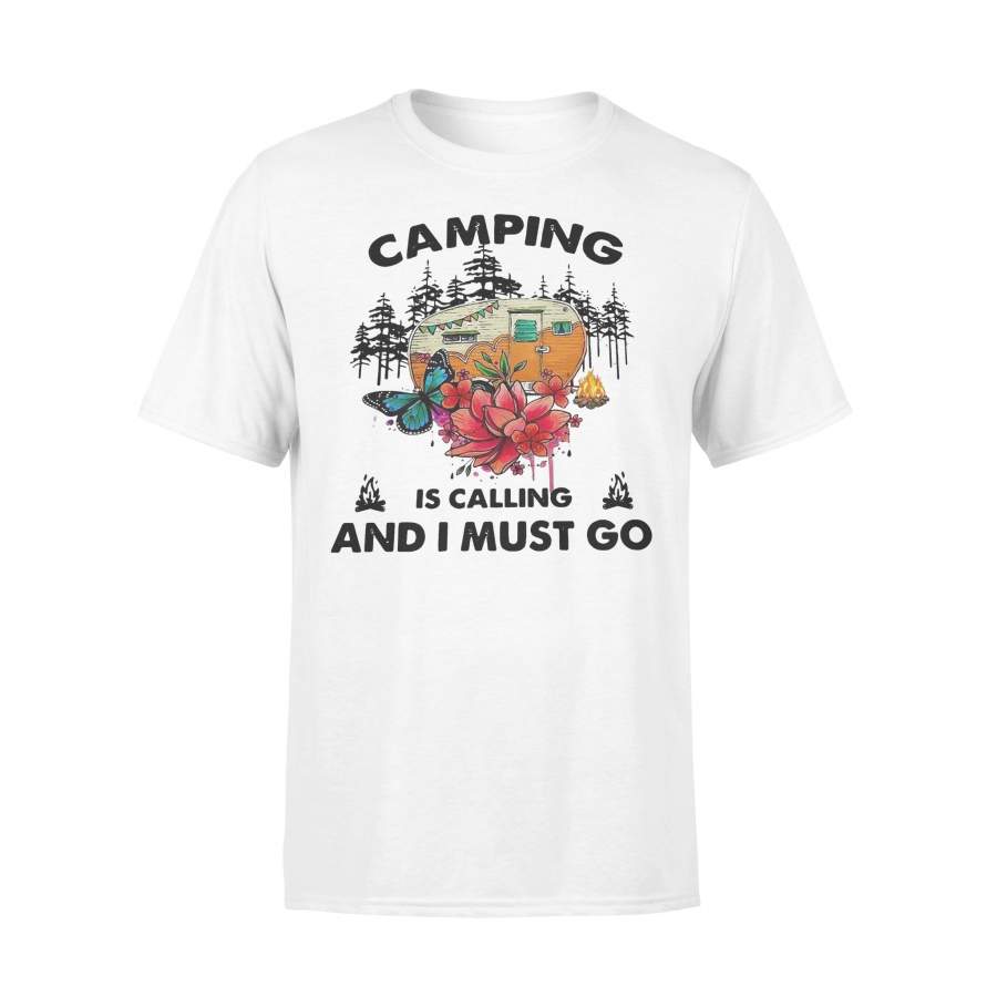 Camping Is Calling I Must Go Caravan Flower Butterfly T-shirt