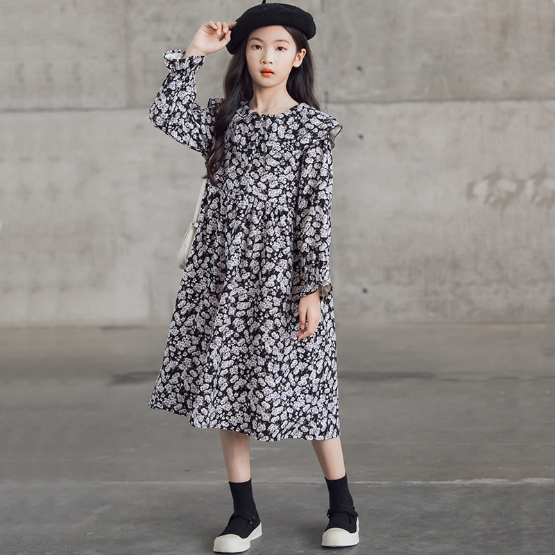 Teen Girls Long Style Dress 2023 Autumn and Winter Children Clothing Kids Floral Dress Princess Dresses Elegant, #7135 alx