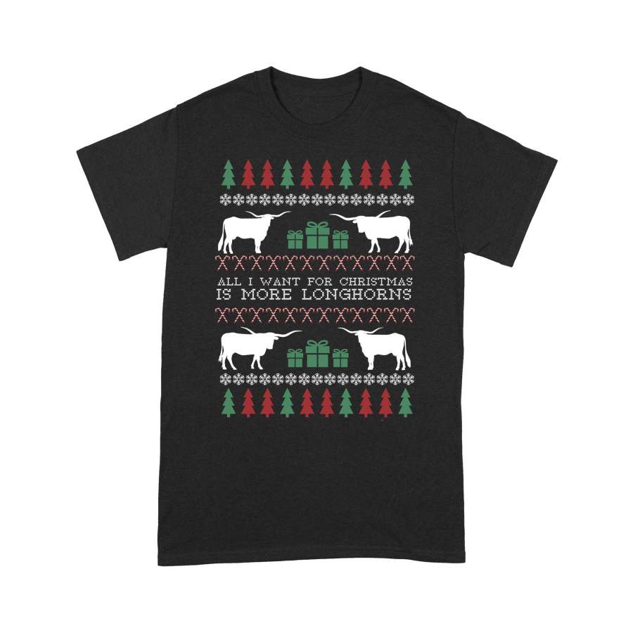 Christmas Gift For Farmer Gifts Pine Trees Snowflakes Candy Cane All I Want For Christmas Is More Buffalo – Standard T-shirt