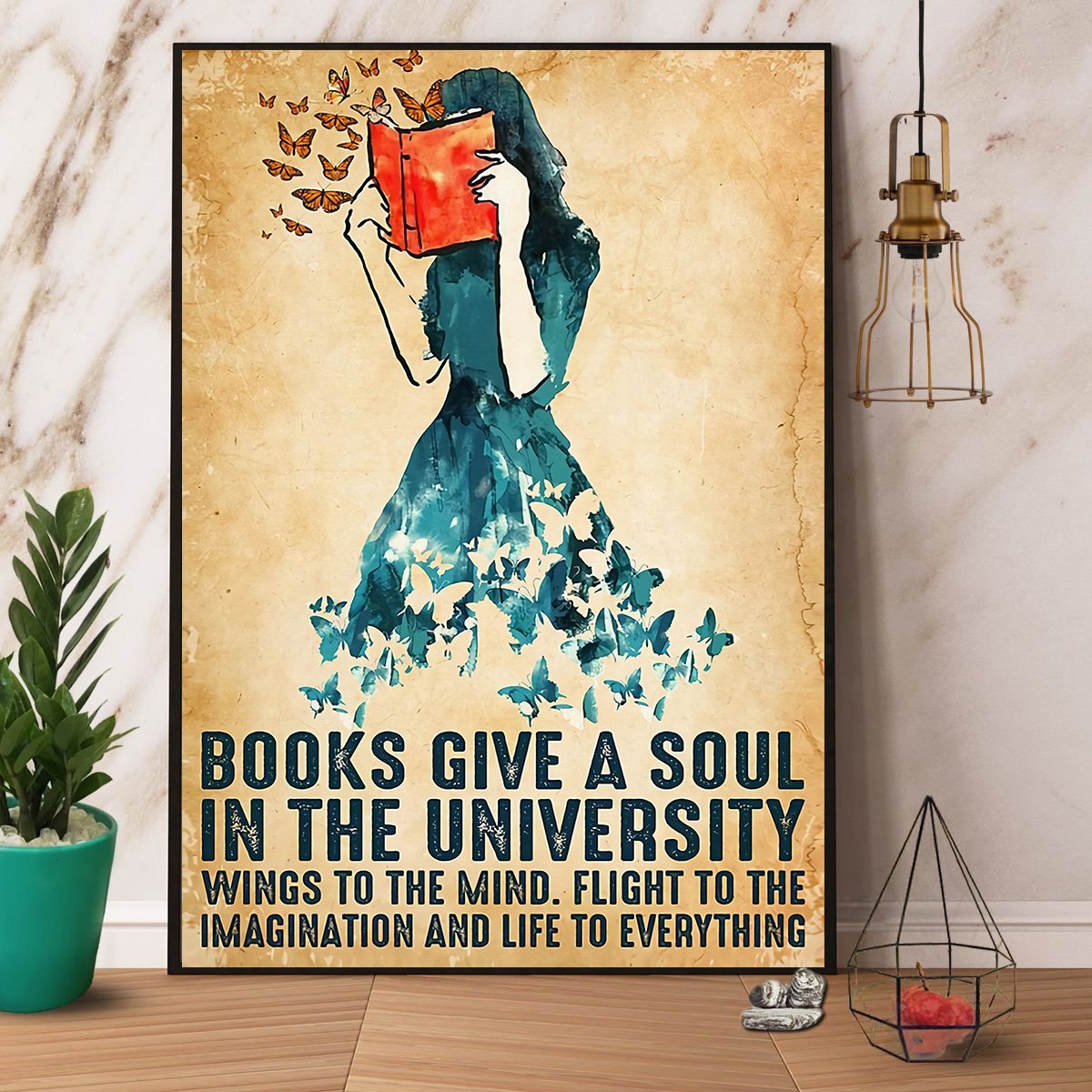 Books Books Give S Soul In The University Butterfly Girl & Book Vintage  Poster No Frame Matte Canvas