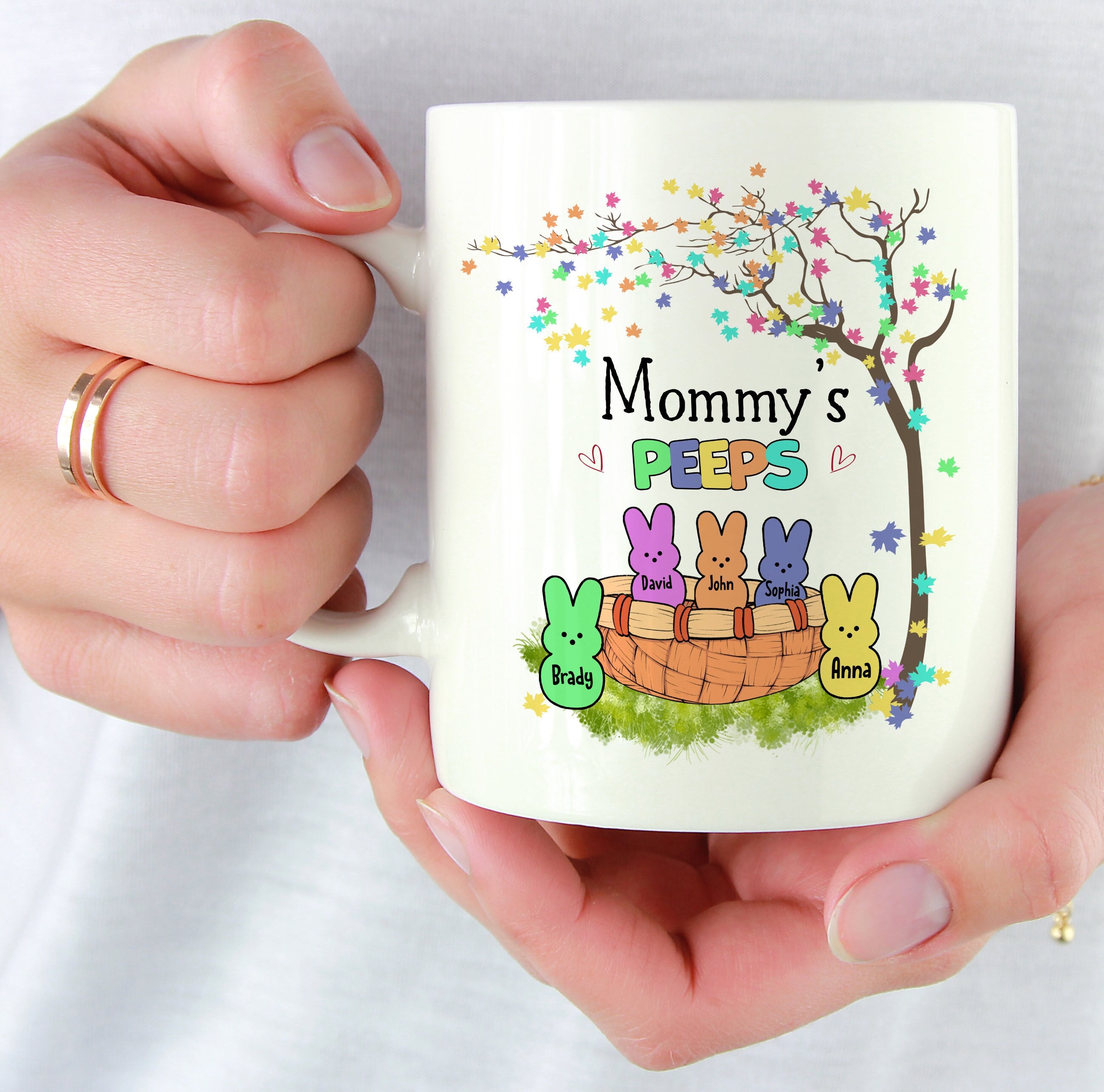 Custom Easter Mommy Peeps Mug, Jesus Easter Day Gifts, Cute Nana Easter Mug, Mother’s Day Gift, Gift For Mom, Grandma, Gift From Kids.