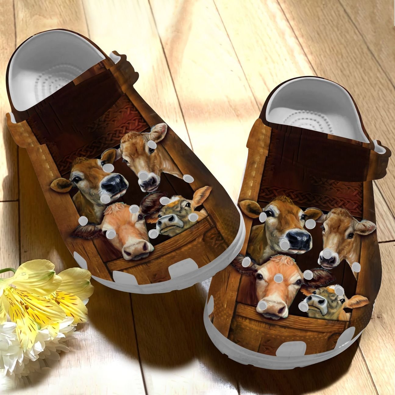 Cow Personalize Clog, Custom Name, Text, Fashion Style For Women, Men, Kid, Print 3D Whitesole Four Cows