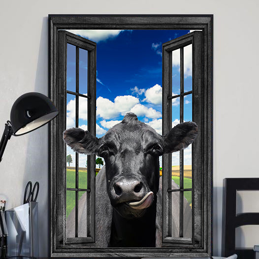 Black Angus Cow 3D Wall Art Painting Prints Home Decor Tongue Out