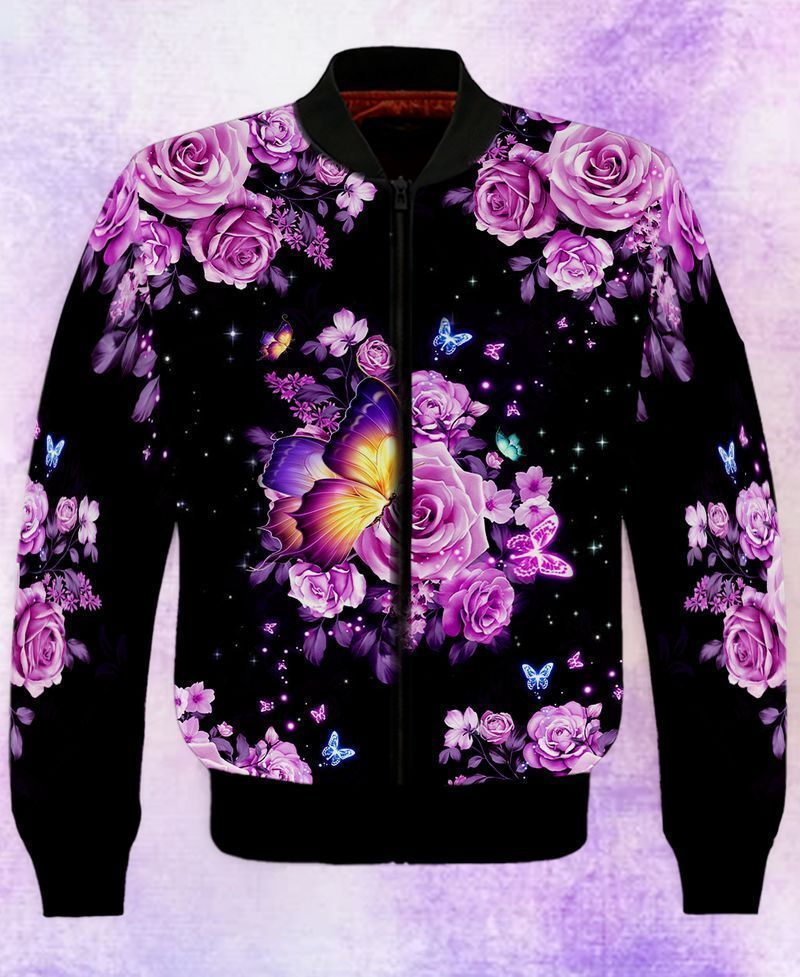 Butterfly Pink Flower Galaxy 3D Print Polyester Spandex Bomber Jacket