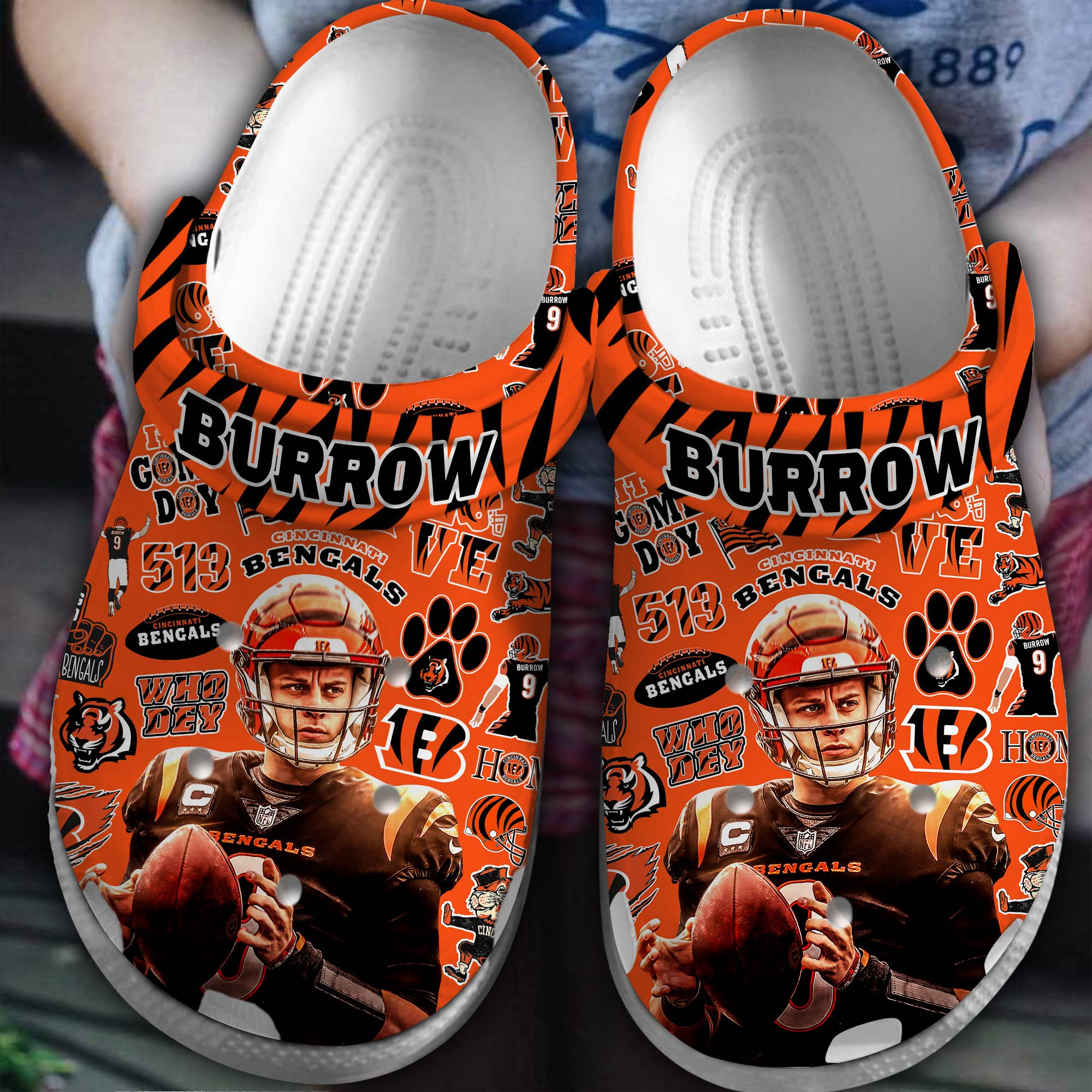 Cincinnati Bengals Burrow NFL Sport Crocs Crocband Clogs Shoes Comfortable For Men Women and Kids