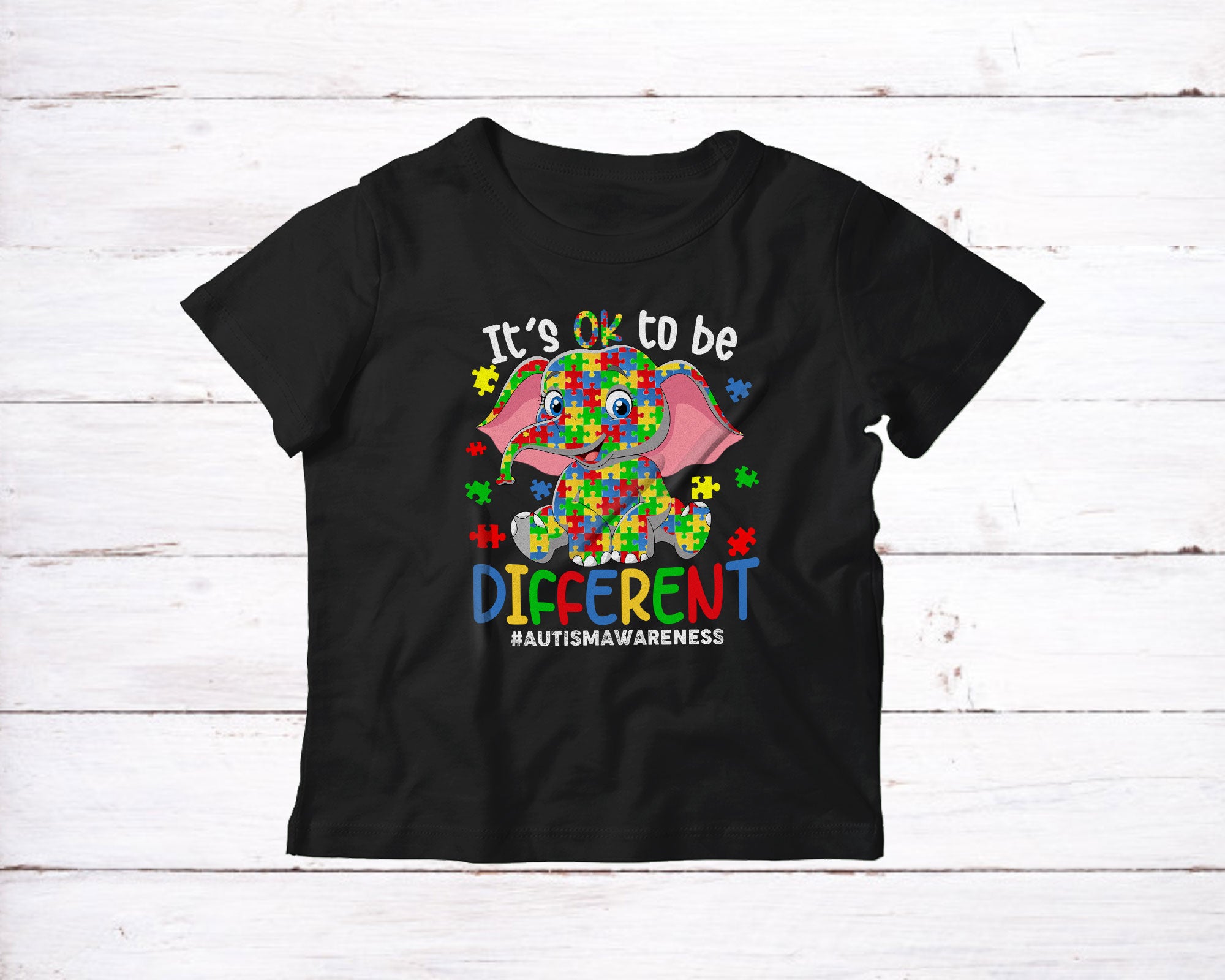 It’S Ok To Be Different Autism Awareness Cute Funny Autism Kids Puzzle Elephant Animal Lover T-Shirt