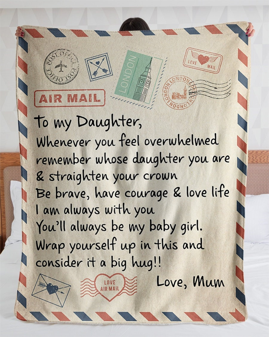 Personalized Air Mail Letter To Daughter London| Sherpa Woven Blankets| Gifts For Daughter|Christmas Gifts