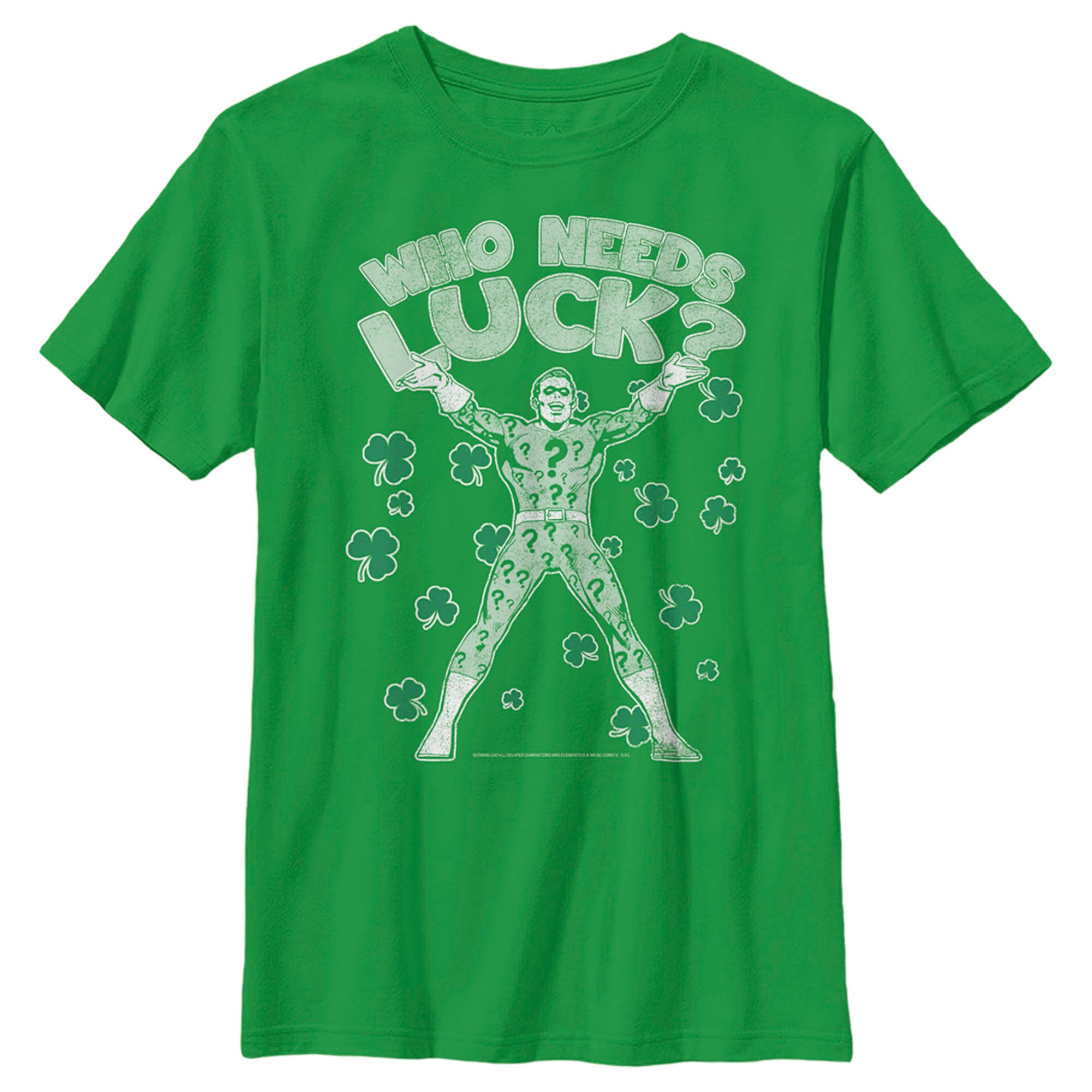 Boy’S Batman St. Patrick’S Day Riddler Who Needs Luck Distressed T-Shirt