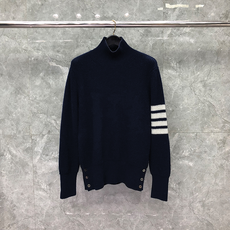 TB THOM Sweater Autunm Winter Sweaters Male Fashion Brand Men’s Clothing Wool 4-Bar Stripe Turtleneck Knit Navy TB Sweaters alx