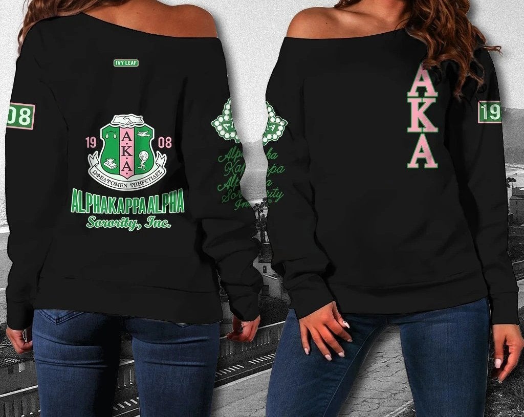 Wonderprint Sweatshirt – Ivy League Alpha Kappa Alpha Sorority 1908 Women Off Shoulder J5