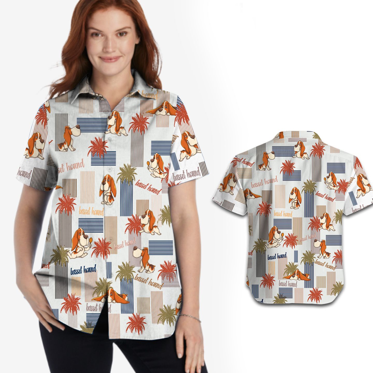 Cute Basset Hound Tropical Women Hawaii Shirt For Dog Lovers In Summer Ha6231