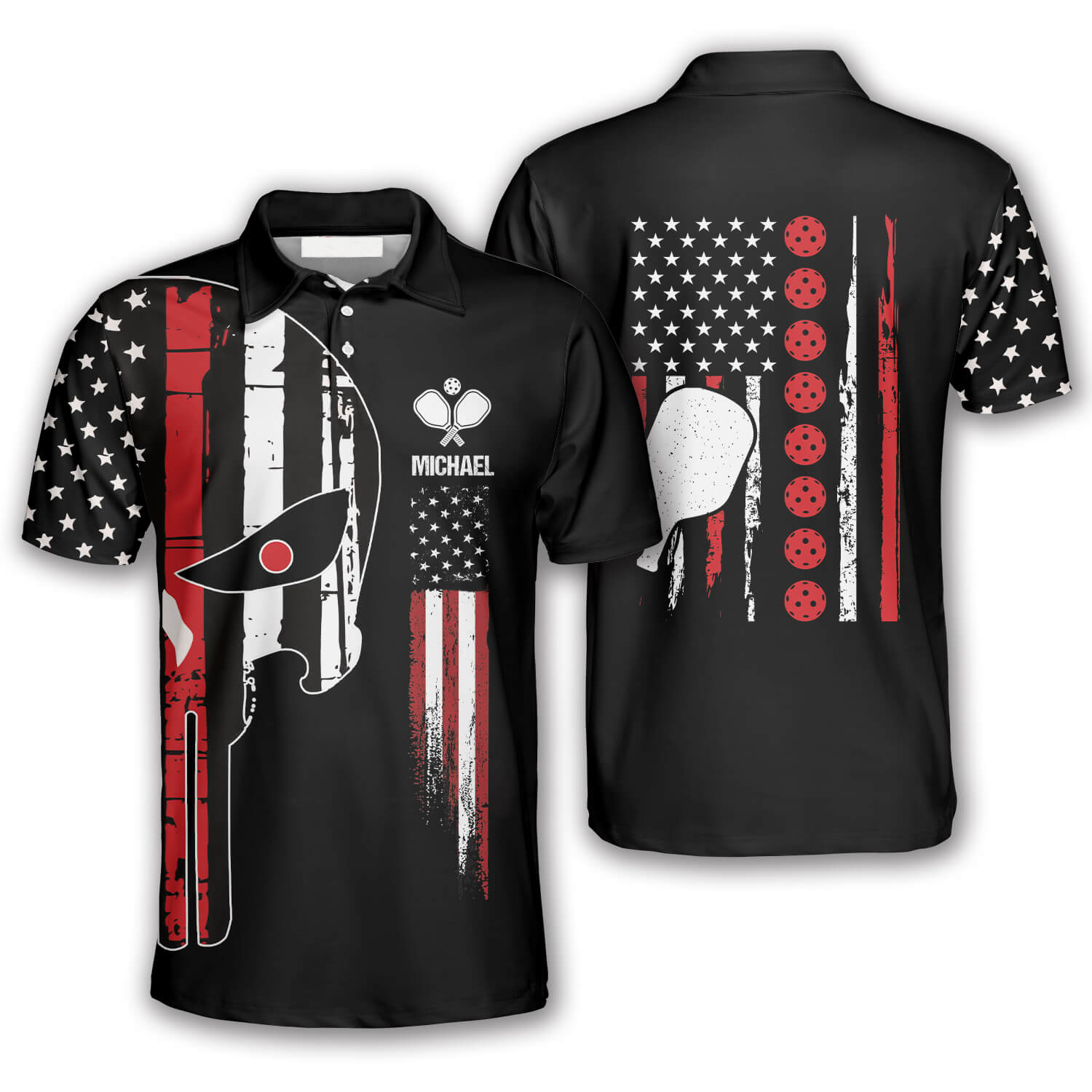 Punisher Skull American Flag Custom Pickleball Shirts For Men