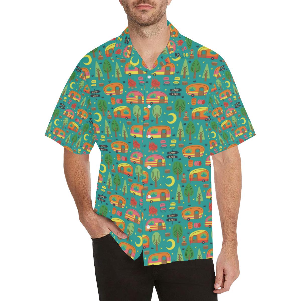 Camping Camper Pattern Print Design 05 Hawaii Unisex Aloha Short Sleeve Casual Shirt Ha42730