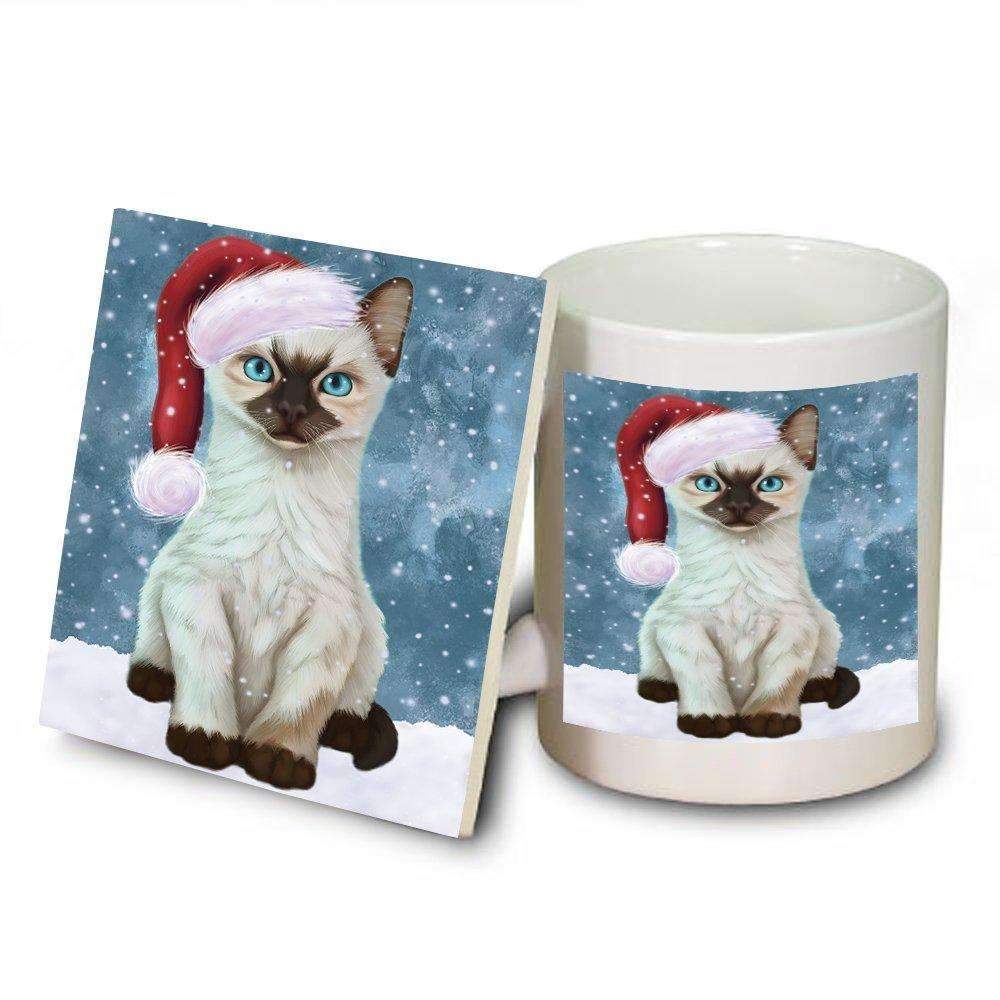 Let It Snow Happy Holidays Siamese Kitten Christmas Mug And Coaster Set Muc0307