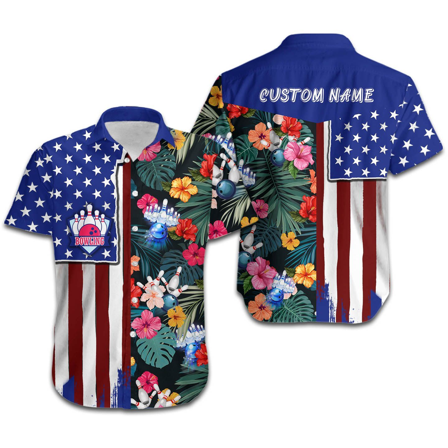 Bowlingtropical American Flag Custom Name Hawaii Shirt For Men Women Ha98742