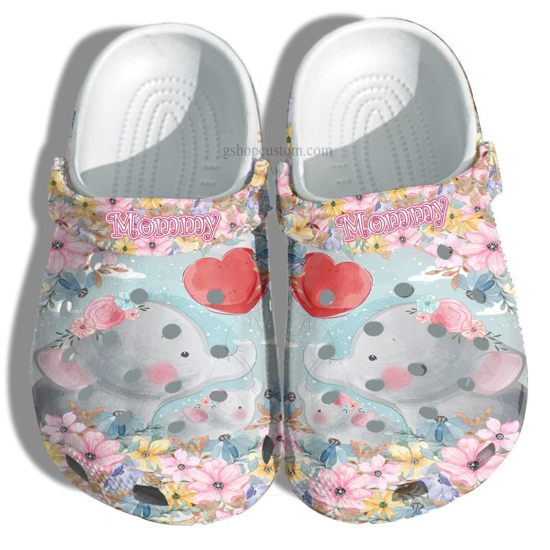 Elephant Mom Daughter Elephant Croc Shoes Mother Day Gift- Elephant Flower Mommy Shoes For Women