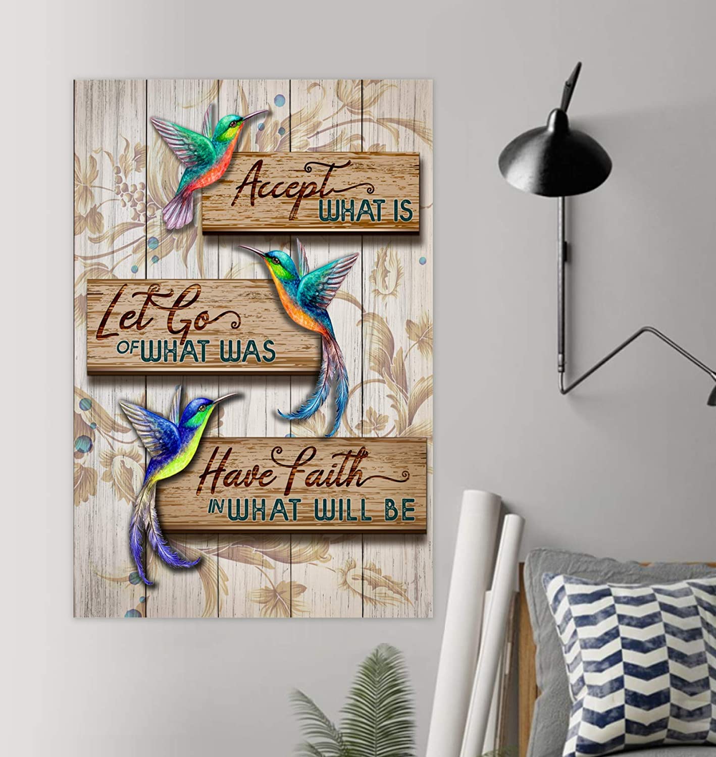 Vintage Hummingbird – Accept What Is Poster Art Print      Home Decor Gift For Men Women Family Friend On Birthday Xmas