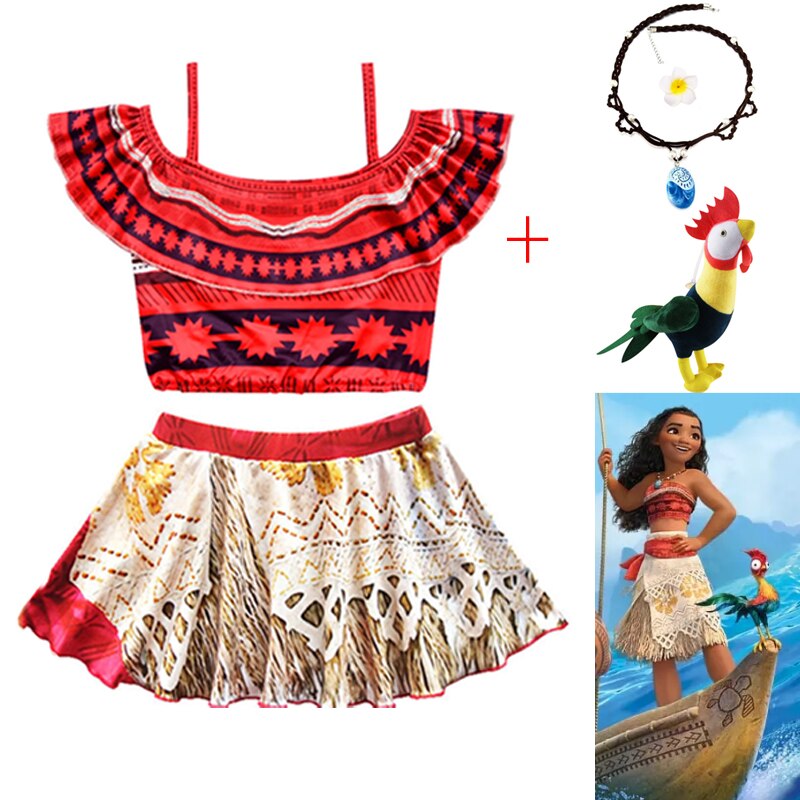 Baby Moana Girls Summer Dress chick Necklace Kids Adventure Outfit Children Princess Beach Party Cosplay Costume Vaiana swimsuit alx