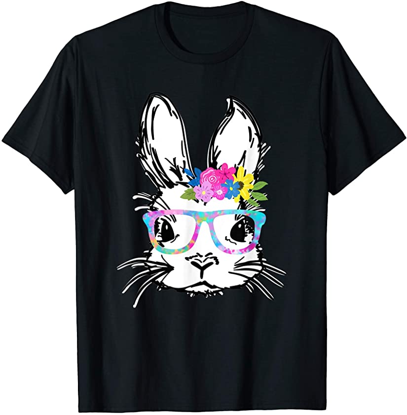 Cute Bunny Face Rainbow Glasses Flowers EASTER Gift T-Shirt