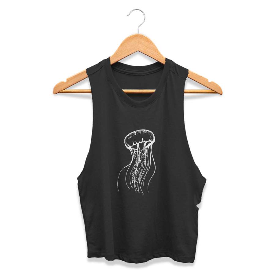 Jellyfish Vintage Tattoo Flash FreakFly Design CPY Womans Crop Tanktop Tee