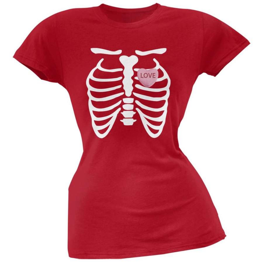 Skeleton Love Candy Heart Red Soft Juniors T-Shirt