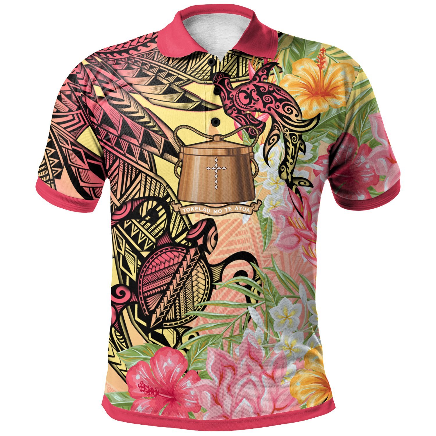 Tokelau Polo Shirt –  Flowers Tropical With Sea Animals – BN01