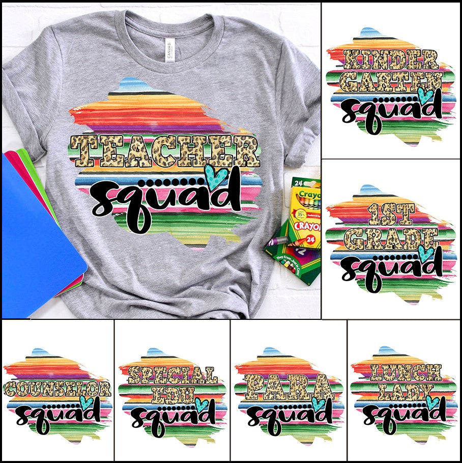 Personalized T-Shirt For Teacher Squad Leopard Words Tie Dye Stripes Color Design Custom Title Back To School Outfit