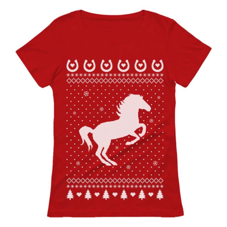 Ugly Christmas Sweater Love Horses Women T-Shirt