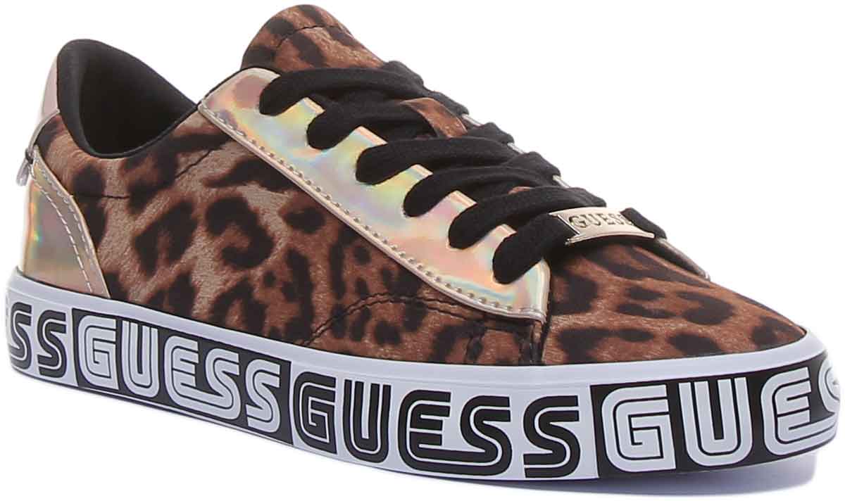 Guess Greha5 Women’S Lace Up Casual Sneakers In Leopard