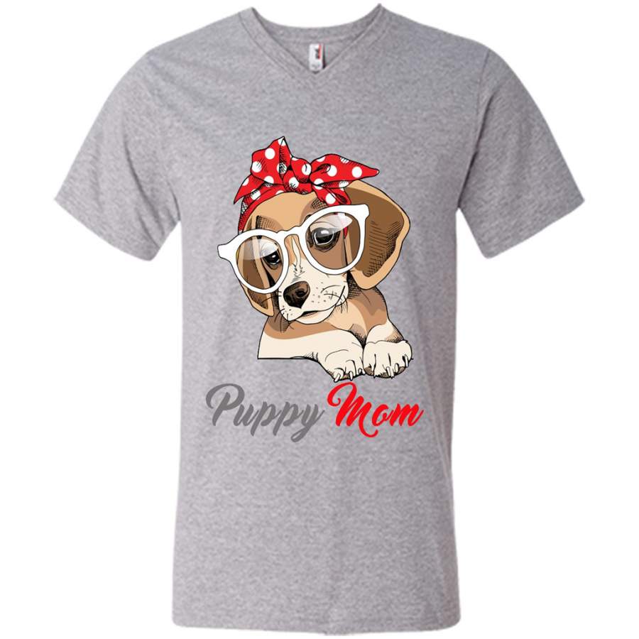 Mom Love Red Bandana Headband Puppy Beagle – Canvas Unisex V-Neck Shirt