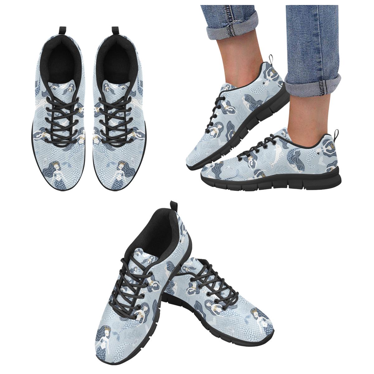 Mermaid Dolphin Pattern Women’s Sneakers Black