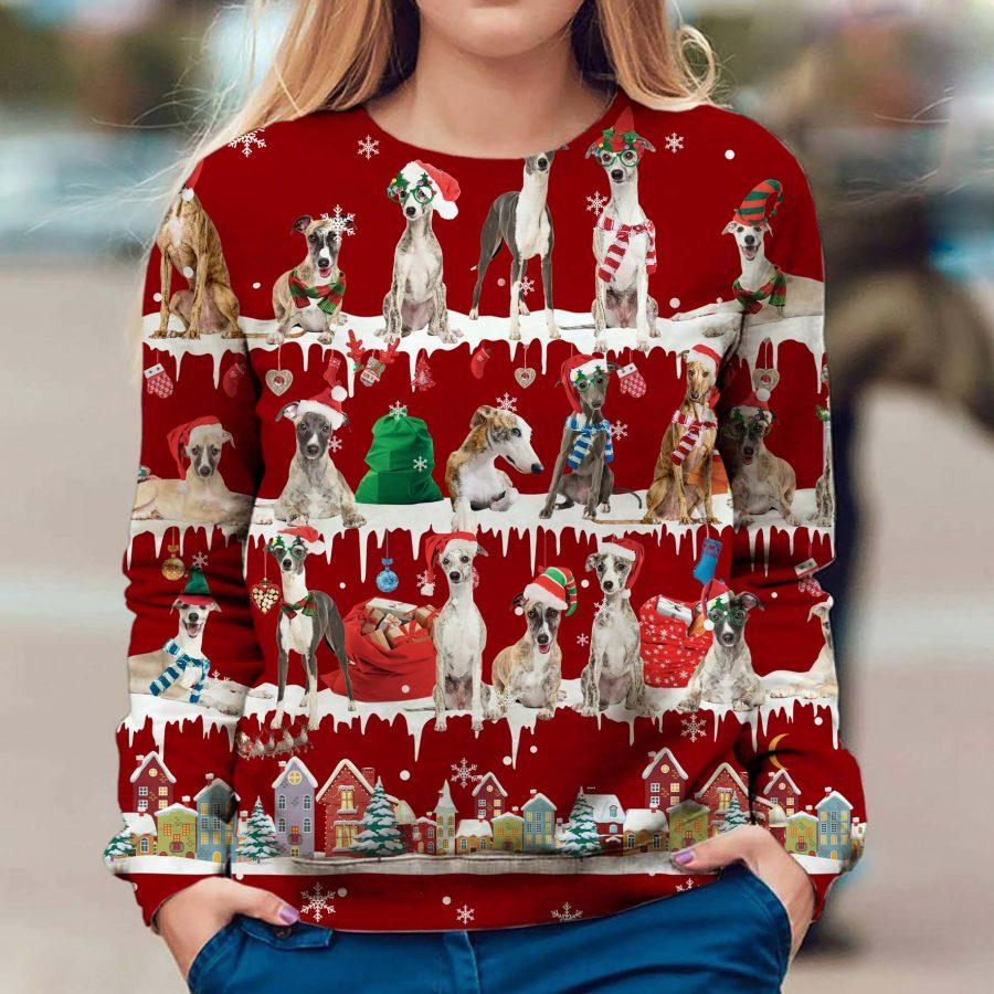 Whippet – Snow Christmas – Premium Dog Christmas Ugly Sweatshirt, Dog Ugly Sweater