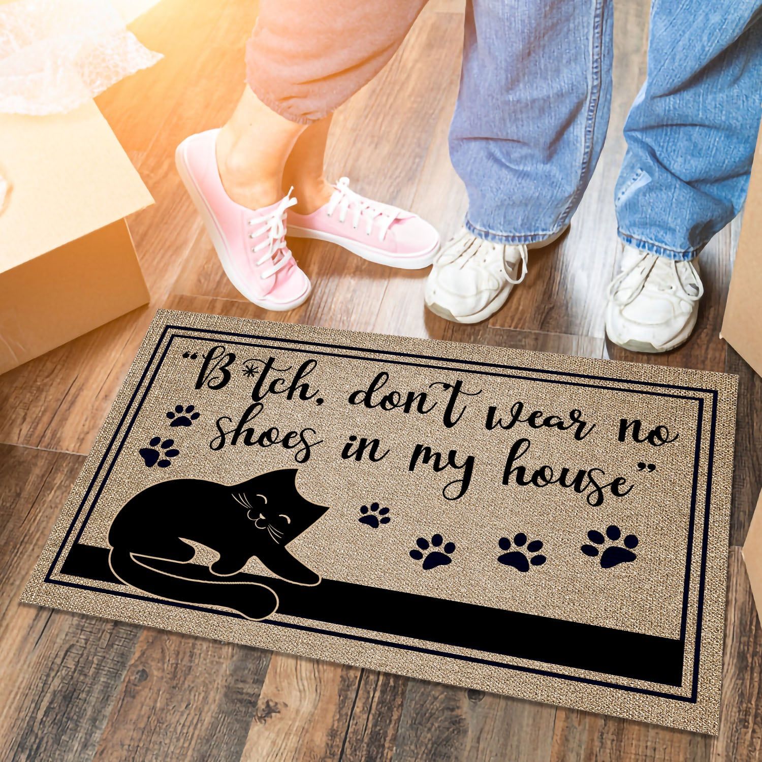 Bitch Dont Wear No Shoes In My House Funny Black Cat House Doormat Evg43712