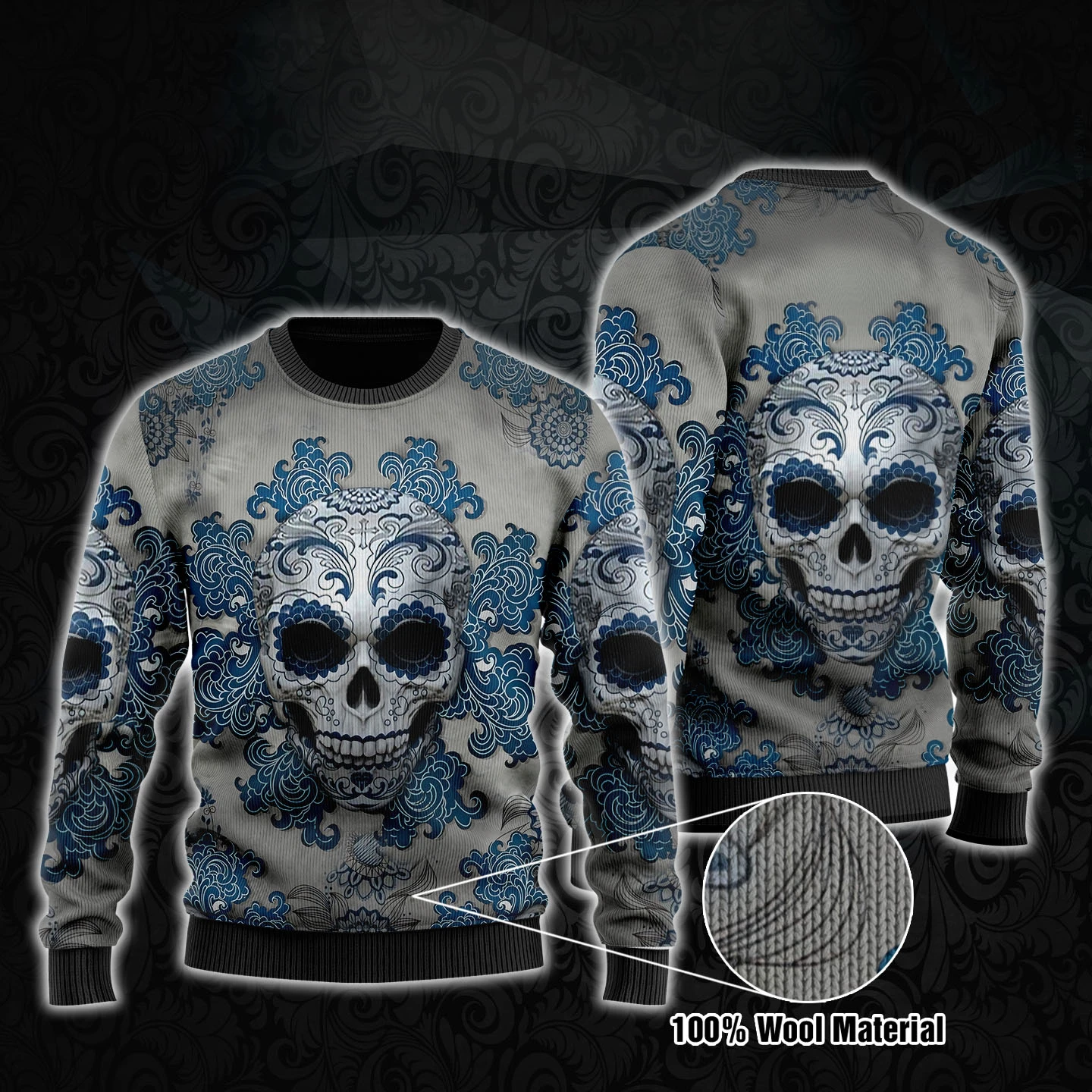 Skull Blue Candy Skull Lover Wool Sweater