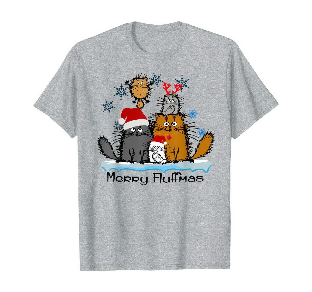 Merry Fluffmas Funny Cat Kitten Fluff Christmas T-Shirt New