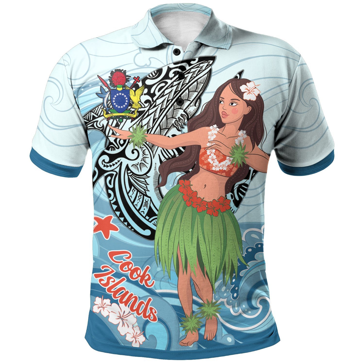 Cook Islands Polo Shirt – Polynesian Girls With Shark – BN01