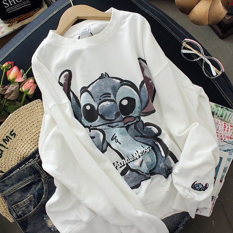 Stitch Disney Cute Kawaii Gray White Female Sweatshirt Autumn Long Sleevve Streetwear Harajuku Sweatshirt Woman Korean Fashion alx