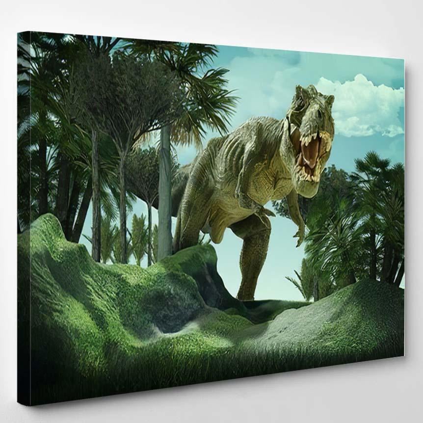 3D Rendering Scene Giant Dinosaur Destroy – Dinosaur Animals Canvas Print