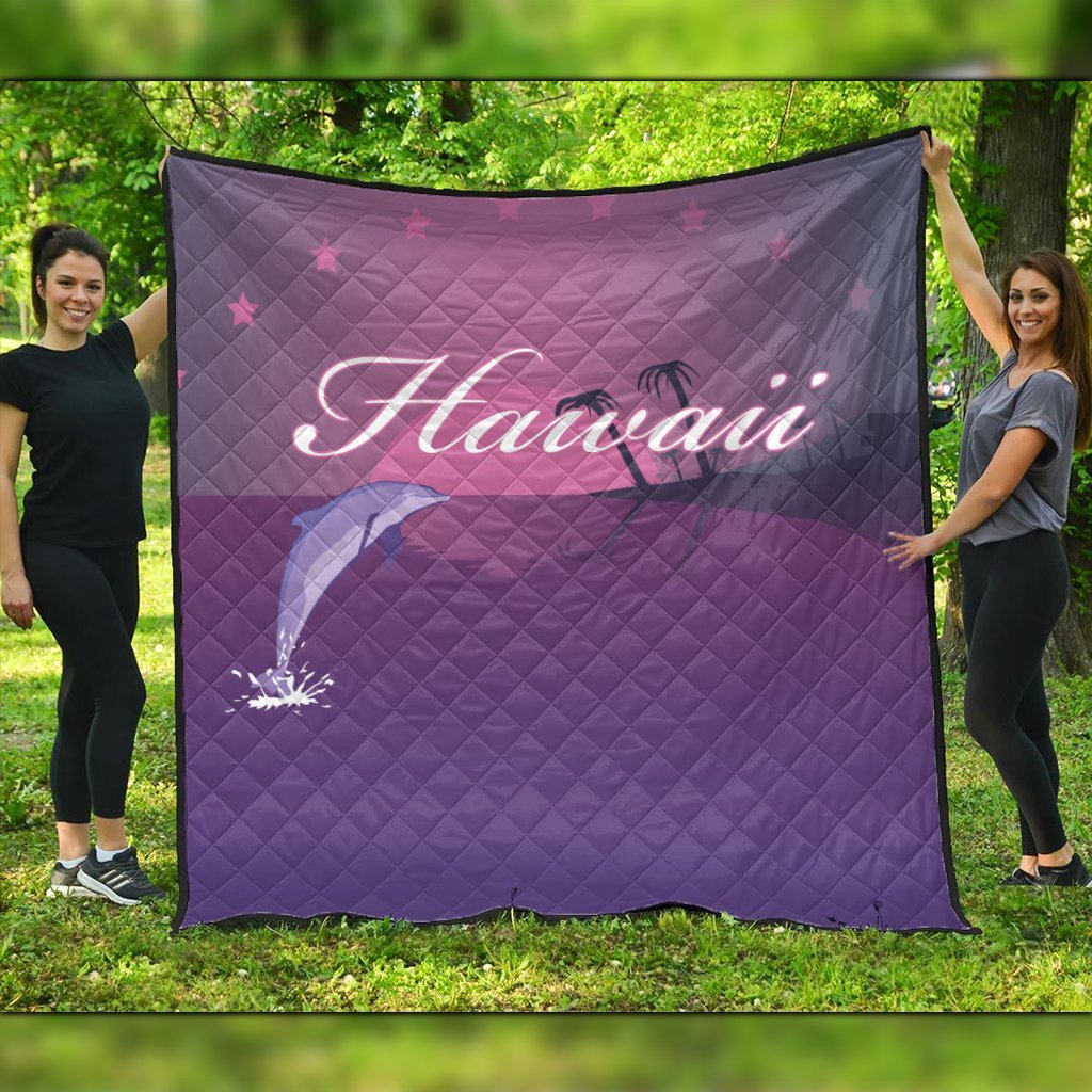 Hawaiian Dolphin Violet Polynesian Premium Quilts – AH – K5