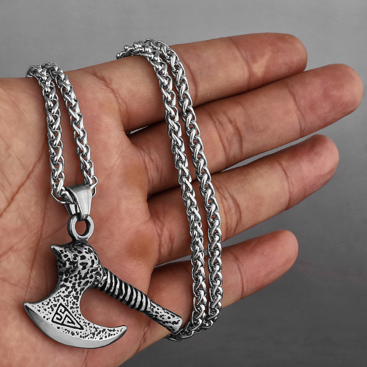 Viking Axe Necklace Pendant Valknut Stainless Steel Viking Men’s Valknut Boyfriend Gift Jewelry Factory Wholesale Free Shipping alx