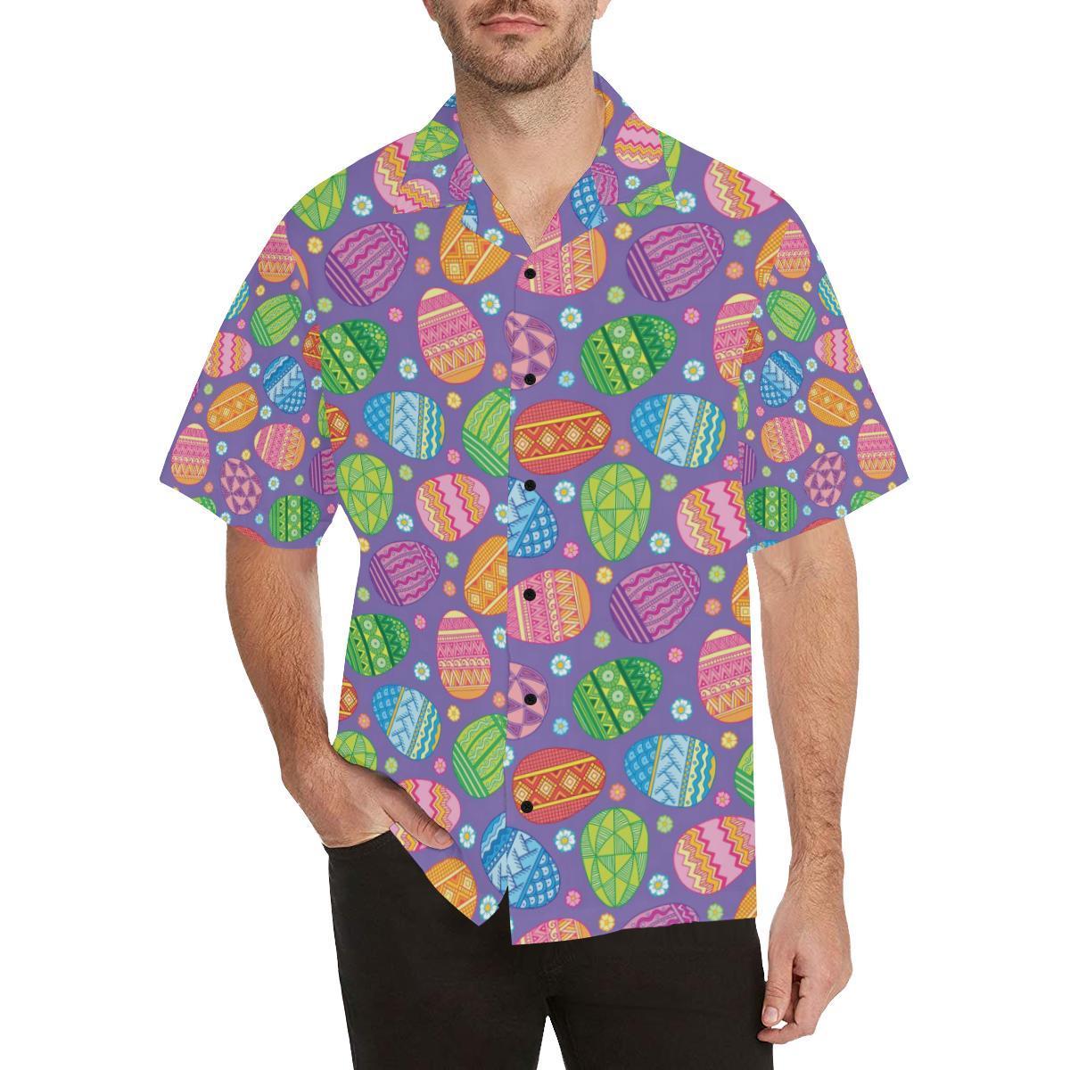 Easter Eggs Pattern Print Design Hawaii Unisex Aloha Short Sleeve Casual Shirt Ha77136